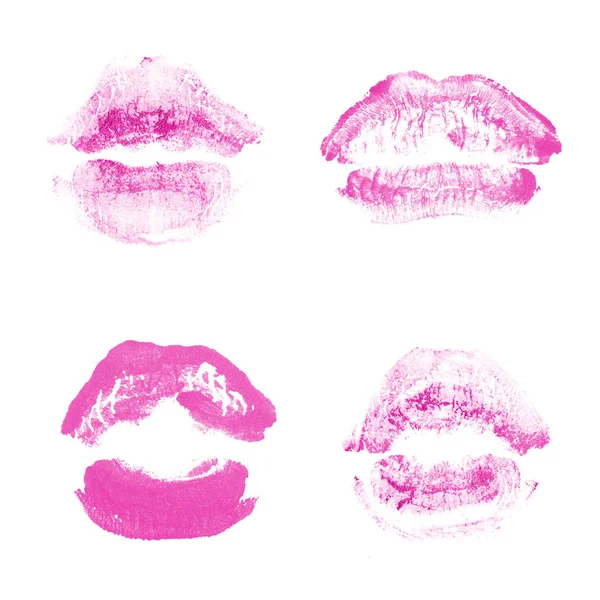 Kvinnliga läppar läppstift Kiss Print set för alla hjärtans dag isolerad på vitt. Rosa färg — Stockfoto