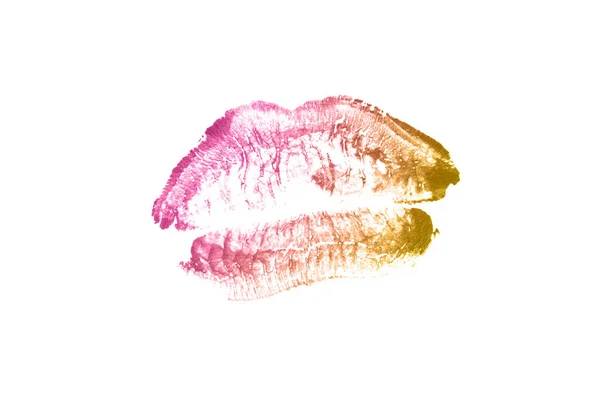 Marca de beso de lápiz labial sobre fondo blanco. Hermosos labios aislados. Color bronce — Foto de Stock