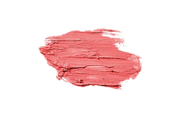 Abstrich und Textur von Lippenstift oder Acrylfarbe isoliert auf weißem Hintergrund. rote Farbe — Stockfoto