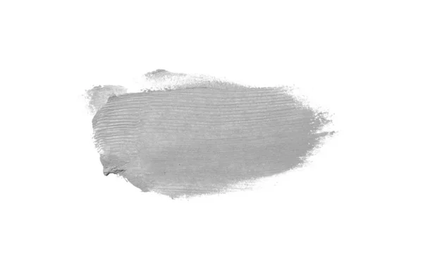 Rozmaz i tekstury szminki lub farby akrylowej na białym tle. Kolor szary — Zdjęcie stockowe