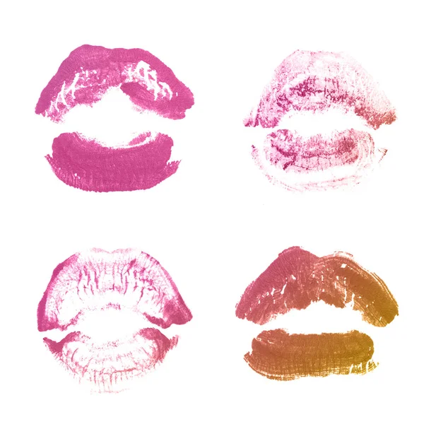 Γυναικεία χείλη κραγιόν φιλί σετ εκτύπωσης για την ημέρα του Αγίου Βαλεντίνου απομονωθεί σε λευκό. Χάλκινο χρώμα — Φωτογραφία Αρχείου