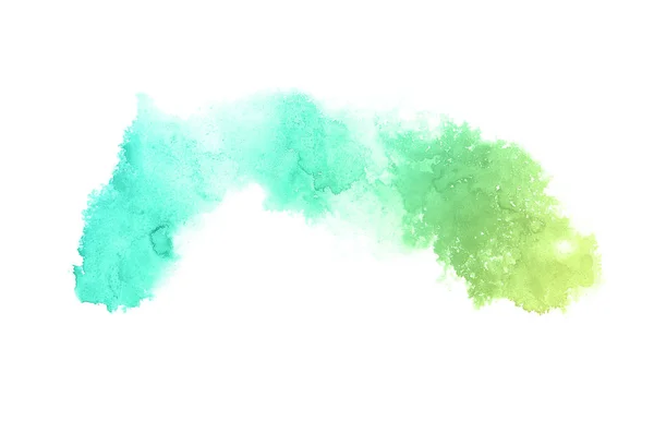 白に隔離されたアクアレル塗料の液体スプラッタを持つ抽象的な水彩の背景画像。緑と黄色のパステルトーン — ストック写真