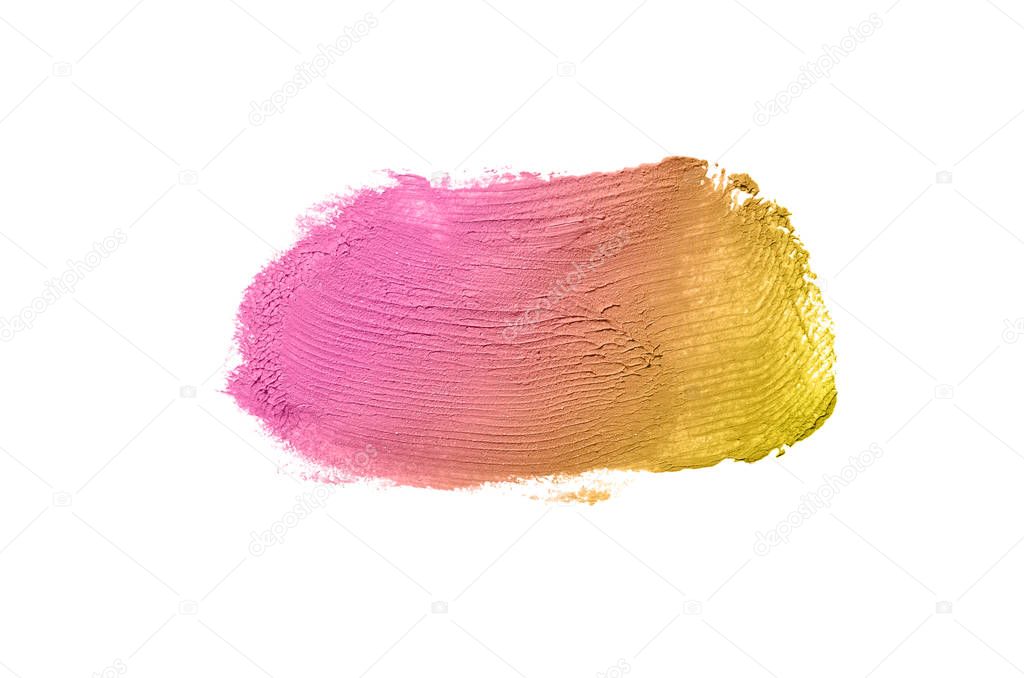 Smear and texture of lipstick or acrylic paint isolated on white background. Bronze color