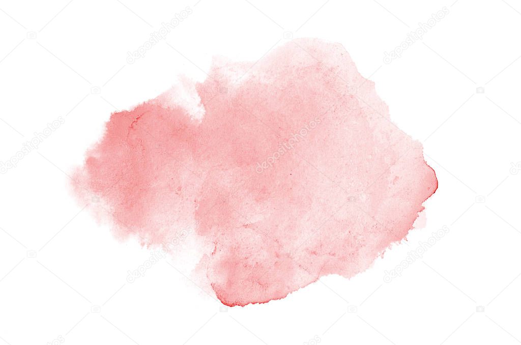 Abstract watercolor background image with a liquid splatter of aquarelle paint, isolated on white. Red tones