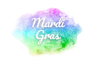 Abstract watercolor background image with a liquid splatter of aquarelle paint. Rainbow tones. Mardi gras