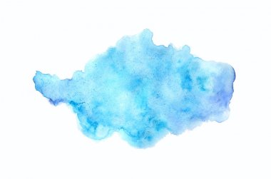 Beyaz üzerine izole edilmiş, sıvı bir kova boyası ile soyut suluboya arka plan görüntüsü. Soğuk tonları