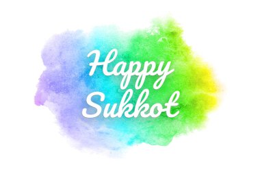 Abstract watercolor background image with a liquid splatter of aquarelle paint. Rainbow tones. Happy Sukkot