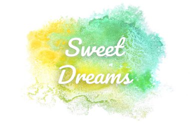 Kova boyası sıvı bir sıçrama ile soyut suluboya arka plan görüntüsü. Yeşil ve sarı pastel tonları. Tatlı rüyalar