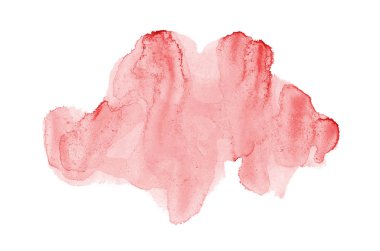 Aquarelle boya, üzerinde beyaz izole bir sıvı sıçrama ile suluboya arka plan görüntüsü. Kırmızı tonları