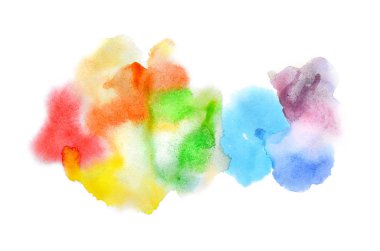 Beyaz üzerine izole edilmiş, sıvı bir kova boyası ile soyut suluboya arka plan görüntüsü. Bahar tonları