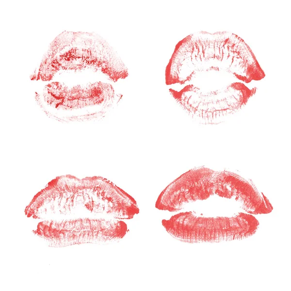 Vrouwelijke lippen lipstick kiss print set voor Valentijn dag geïsoleerd op wit. Rode kleur — Stockfoto