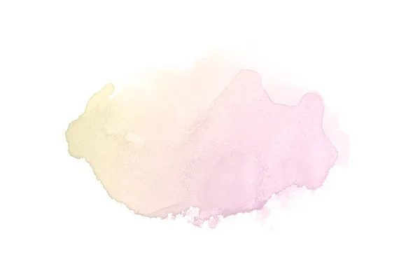 Gambar latar belakang cat air abstrak dengan percikan cat aquarelle cair, terisolasi di atas putih. Nada merah muda dan kuning — Stok Foto
