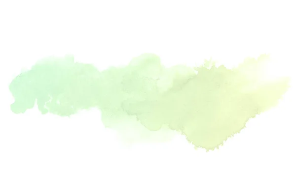 Imagem de fundo aquarela abstrata com um respingo líquido de tinta aquarelle, isolado sobre branco.tons pastel verde e amarelo — Fotografia de Stock