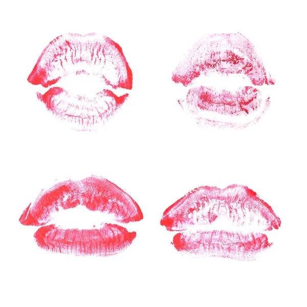 Female lips lipstick kiss print set for valentine day isolated o — Stock Photo, Image
