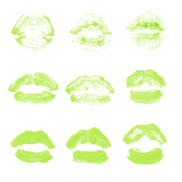 Weibliche Lippen Lippenstift-Kuss-Print-Set für den Valentinstag isoliert o — Stockfoto