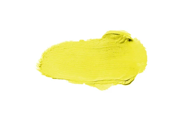 Smear and texture of lipstick or acrylic paint isolated on white background. Yellow color — Stock Photo, Image