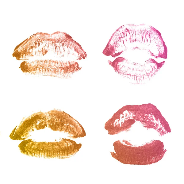 Kobiece usta szminka Kiss Print zestaw na Walentynki na białym tle o — Zdjęcie stockowe