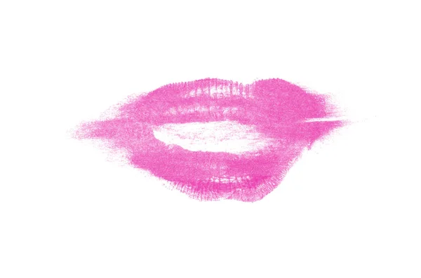 Marca de beso de lápiz labial sobre fondo blanco. Hermosos labios aislados. Color rosa —  Fotos de Stock