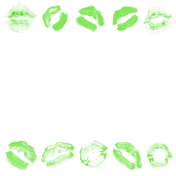여성 입술 립스틱 키스 인쇄 흰색에 고립 된 발렌타인 데이를위한 설정. 녹색 색상 — 스톡 사진