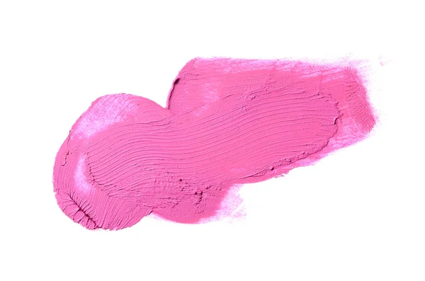 Mancha y textura de lápiz labial o pintura acrílica aislada sobre fondo blanco. Color magenta —  Fotos de Stock