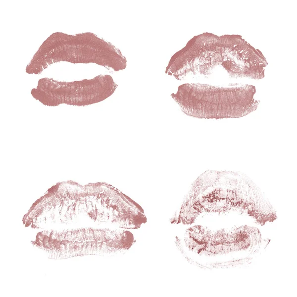 Weibliche Lippen Lippenstift-Kuss-Print-Set für den Valentinstag isoliert auf weiß. dunkelrote Farbe — Stockfoto