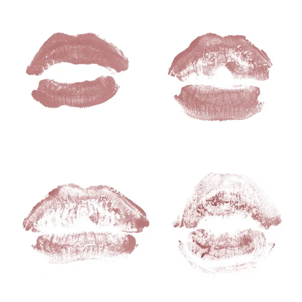 Labios femeninos beso lápiz labial conjunto de impresión para el día de San Valentín aislado en blanco. Color rojo oscuro —  Fotos de Stock