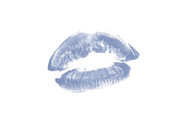 흰색 배경에 립스틱 키스 마크. 아름다운 입술이 고립되었습니다. 다크 블루 컬러 — 스톡 사진