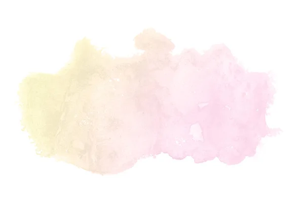 Abstract watercolor background image with a liquid splatter of aquarelle paint, isolated on white. Pink and yellow tones — Stock Photo, Image