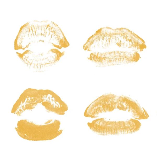 여성 입술 립스틱 키스 인쇄 흰색에 고립 된 발렌타인 데이를위한 설정. 베이지 색 — 스톡 사진