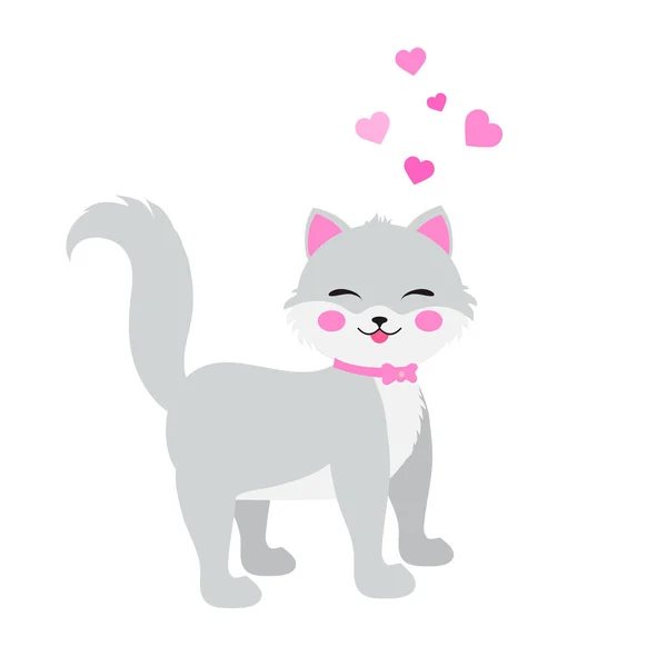 かわいい小さな猫と心ベクトルイラスト — ストックベクタ