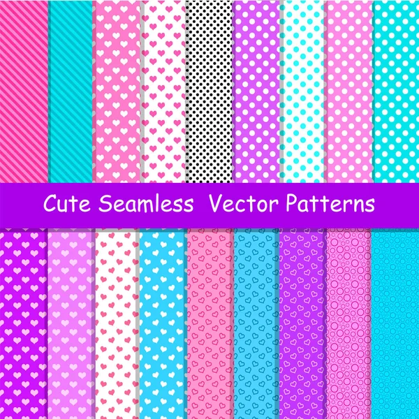 Seamless vector patterns in lol doll surprise style. Endless backgrounds with stripes and polka dots — Stock Vector