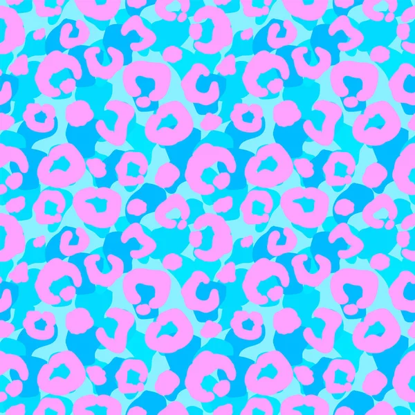 Patrón de leopardo sin costuras, fondo interminable rosa y azul. impresión animal. ilustración vectorial — Vector de stock