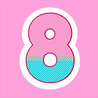 sevimli rakam, çocuk doğum günü için numara, stil lol bebek tatil. polka nokta deseni ve çizgili vektör illüstrasyon