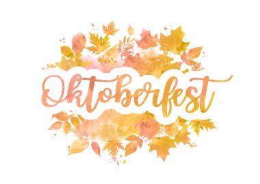 Tebrik kartları ve poster için Oktoberfest suluboya sıçrama vektörü. Bira Festivali vektör afiş, şablon kutlama.