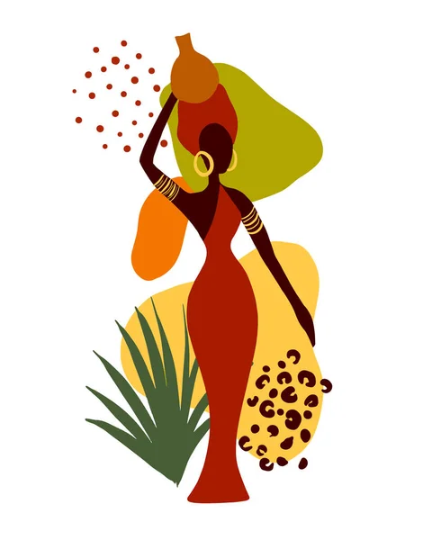 Piękna Czarna Kobieta Afrykańska Etniczna Kobieta Modny Wektor Ilustracji — Wektor stockowy