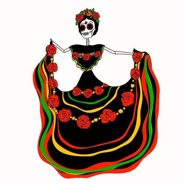 Dia Los Muertos Mujer Cráneo Ornamental Vector Calavera Catrina Estilo — Archivo Imágenes Vectoriales