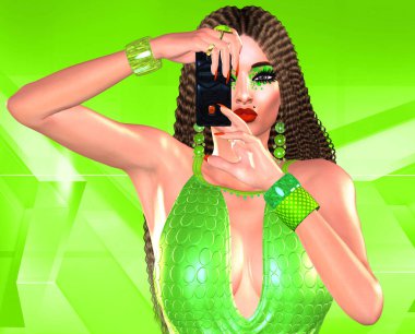 Kameraya gülümse! Bizim güzel esmer 3d model uzun dalgalı saçlı onu kamera onu sonraki sosyal medya sonrası için bir konu üzerinde duruluyor. Bizim benzersiz 3d render dijital model sanat sahneleri projeniz için göz alıcı ve güçlü eklemeler vardır.