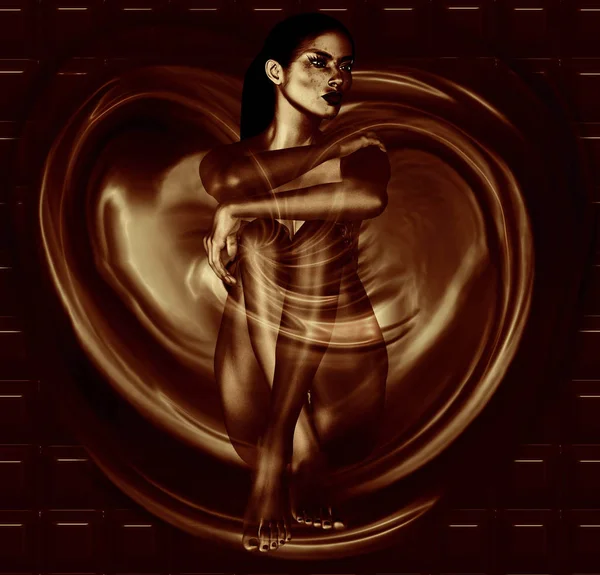 Čokoládové Srdce Spirála Sexy Tavené Modelu Sedí Uprostřed Skvělé Pro — Stock fotografie
