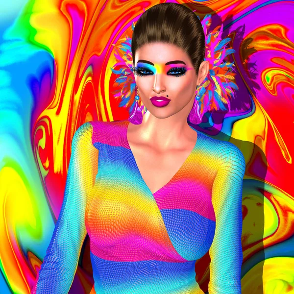 Colorful Ribbons Create Modern Fashion Hair Beauty Scene Rendered Digital — Stock Photo, Image