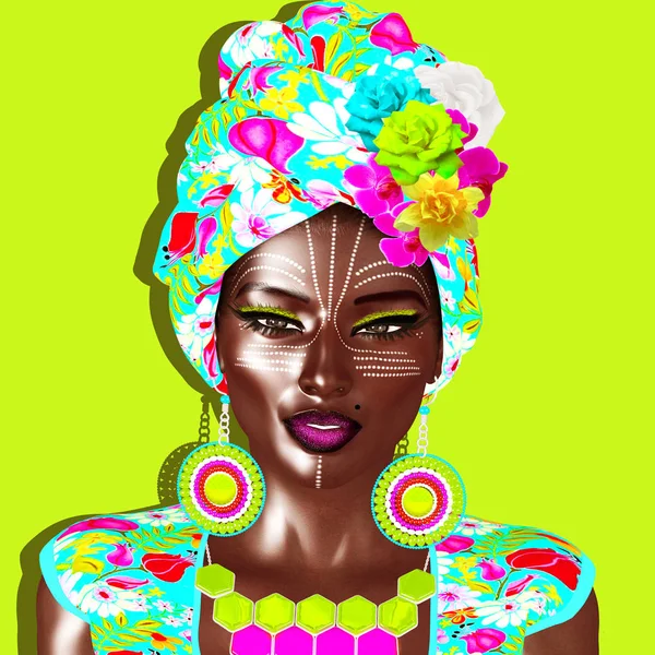 African Queen Fashion Beauty Stunning Colorful Image Beautiful Woman Matching — Stock Photo, Image