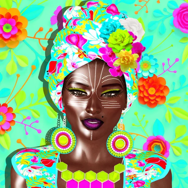 African Queen Fashion Beauty Stunning Colorful Image Beautiful Woman Matching — Stock Photo, Image