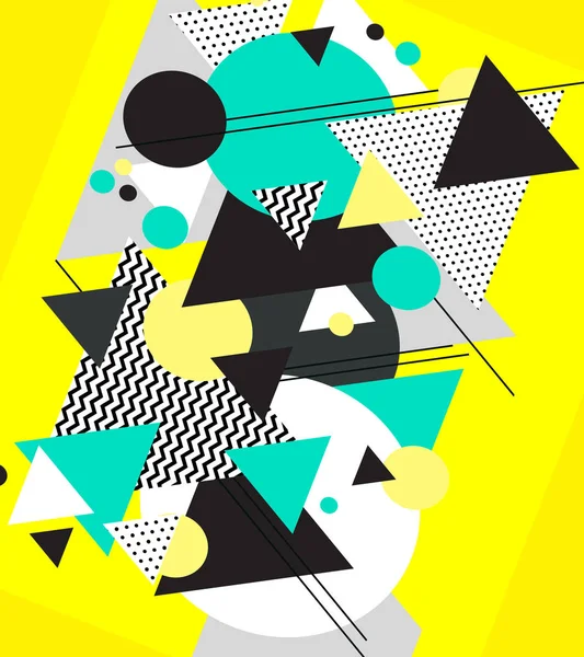 Geometric shapes background in turquoise, white, black and yellow.  Funky retro look also great for adding instant eye catching vibrancy to your project!