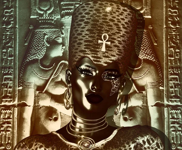 Black Egyptian princess in our modern digital art style, close up. The