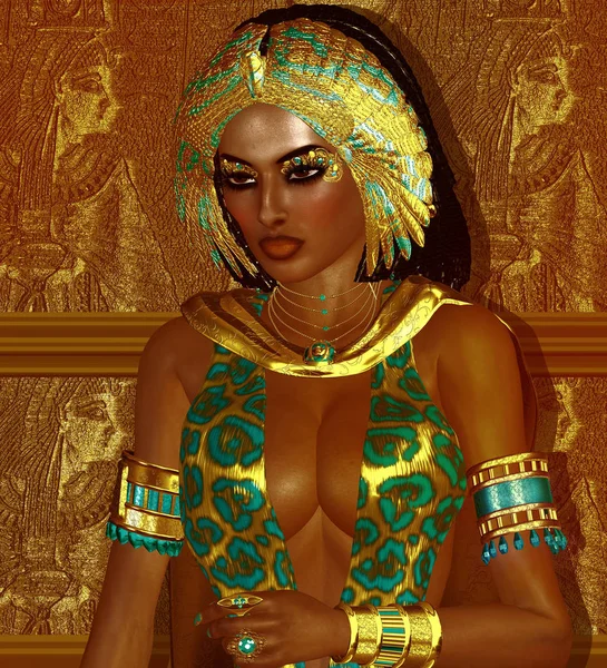 Sexy Egyptian Goddess Egyptian Woman Beads Beauty Gold Our Digital — Stock Photo, Image