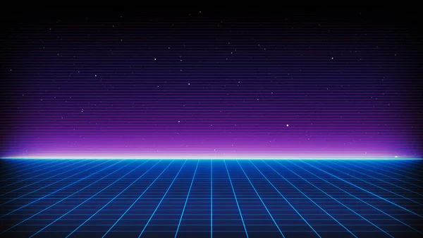80's. Dijital Siber Yüzey Retro Sci-Fi Arka Plan Fütüristik Izgara manzara. 1980'li yıllarda tasarım için uygundur
