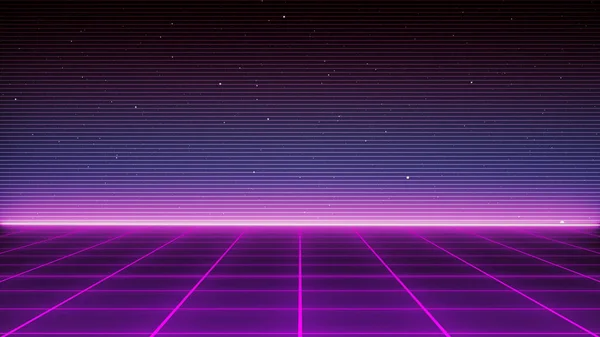 80's. Dijital Siber Yüzey Retro Sci-Fi Arka Plan Fütüristik Izgara manzara. 1980'li yıllarda tasarım için uygundur