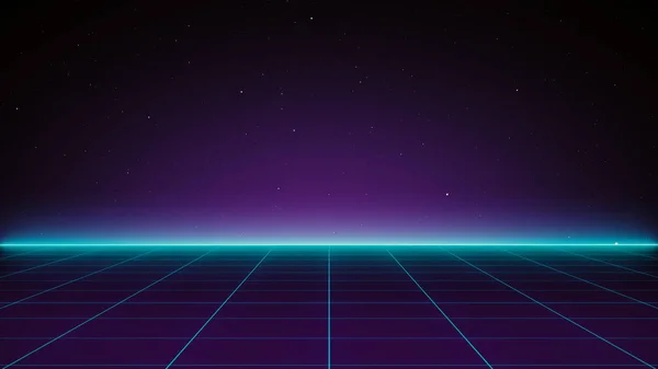 80's. Dijital Siber Yüzey Retro Sci-Fi Arka Plan Fütüristik Izgara manzara. 1980'li yıllarda tasarım için uygundur