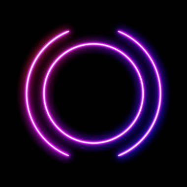 Soyut Neon parlayan çizgileri siyah arkaplanda izole edilmiş parlak nesne. Lazer, reklam teknolojileri için renkli tasarım gösterdi