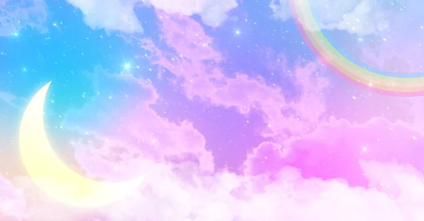 Abstrakt Kawaii Regnbågen Drömmer Enhörning Sky Bakgrund Mjuk Lutning Pastell — Stockfoto