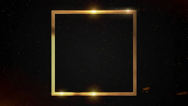 Gold Metal Glitter Shiny Frame Black Background — Stock Photo, Image